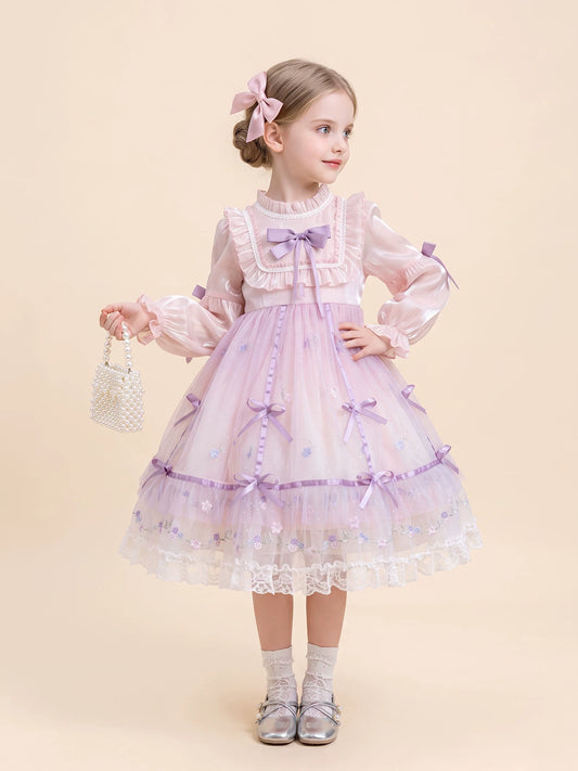 Girls Lolita Birthday Dress - Puffy Tulle Gown, Long or Short Sleeve