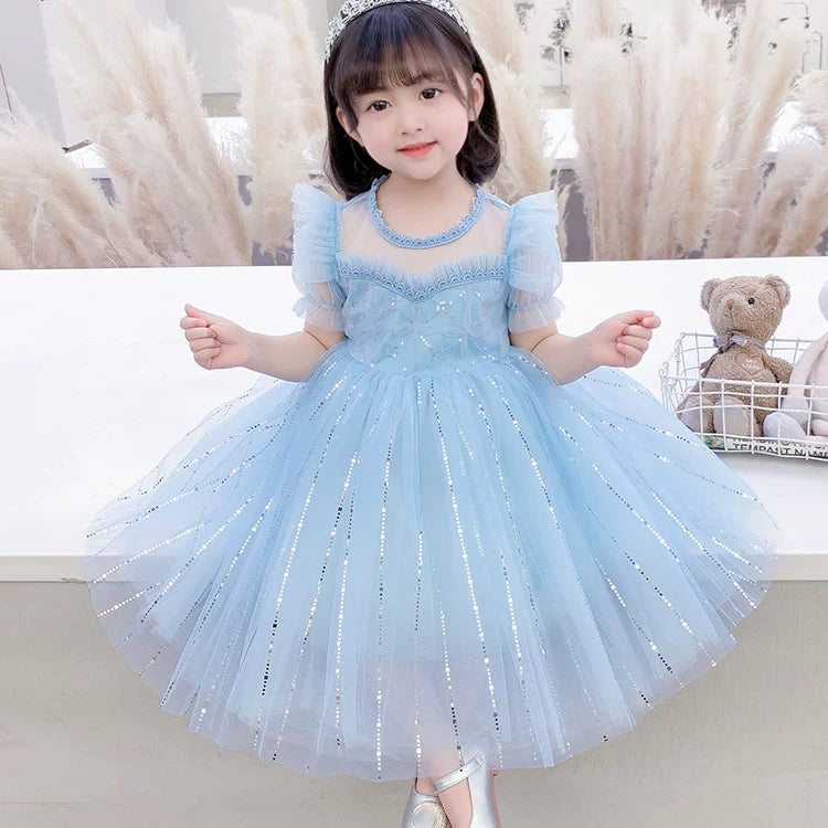 Girls Elsa Princess Dress - Purple Puffy Gala Gown with Crown & Cape Options