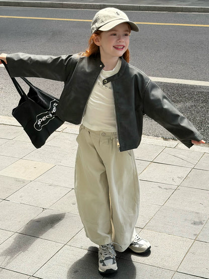 Girls Wide-Leg Trousers - Lazy-Style Korean Autumn Separates