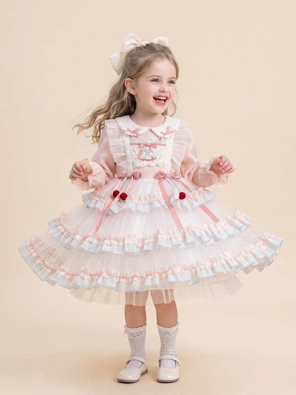 Girls Lolita Tulle Cake Dress - Korean Princess Dress in Pink or Yellow
