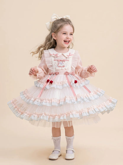Girls Lolita Tulle Cake Dress - Korean Princess Dress in Pink or Yellow