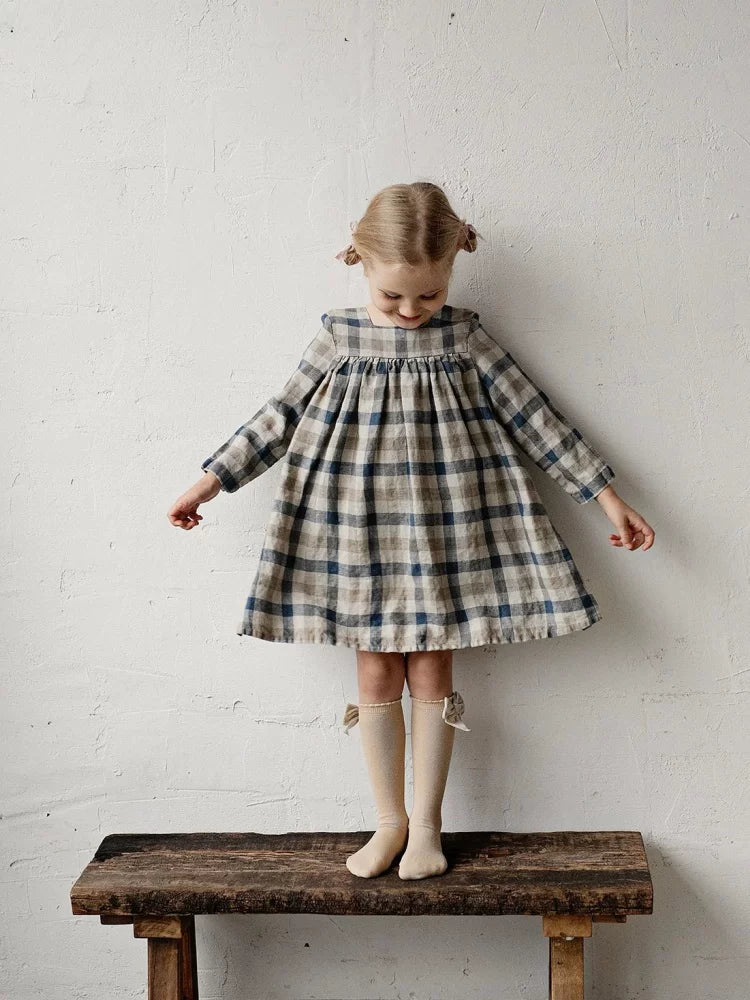 Scandinavian pure linen girl dress front view