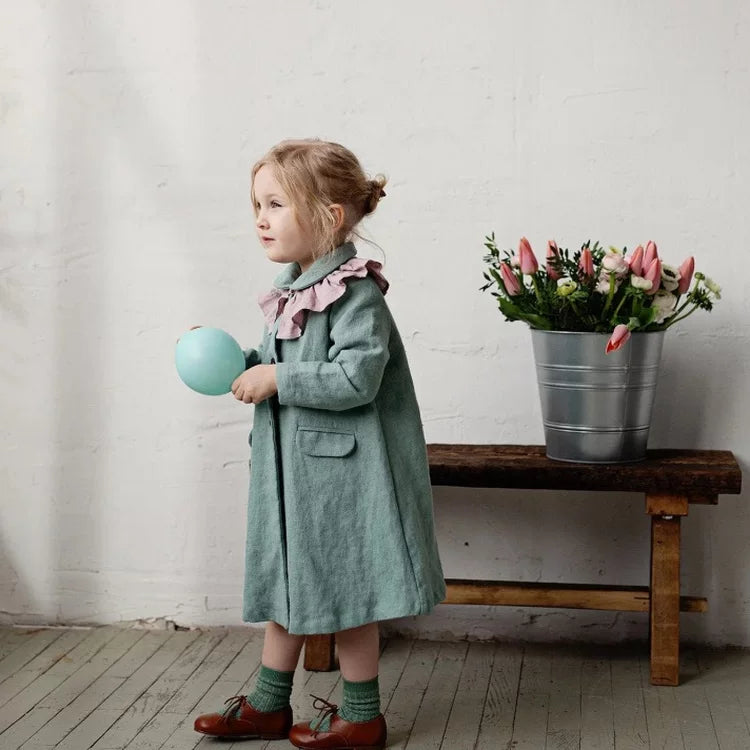 Girls Nordic Linen Jacket - Light Green Everyday Coat
