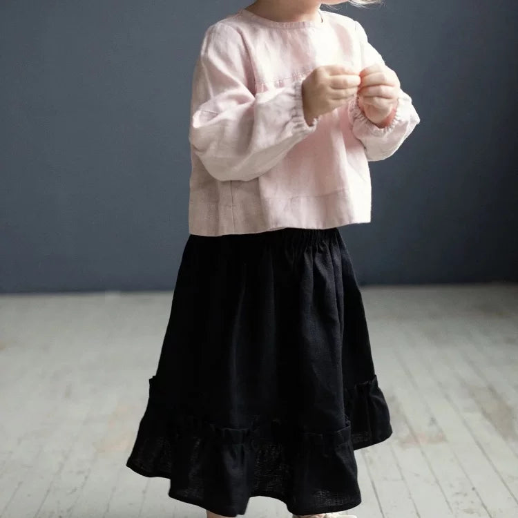 Girls Nordic Linen Top & Skirt Set - Belgium Imported