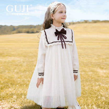 Girls Princess Tulle Sweater Dress - Midi Knit Gown with Mesh Skirt