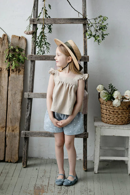 Girls Pure Linen Cami Top - Big-Alice Embroidered Vest