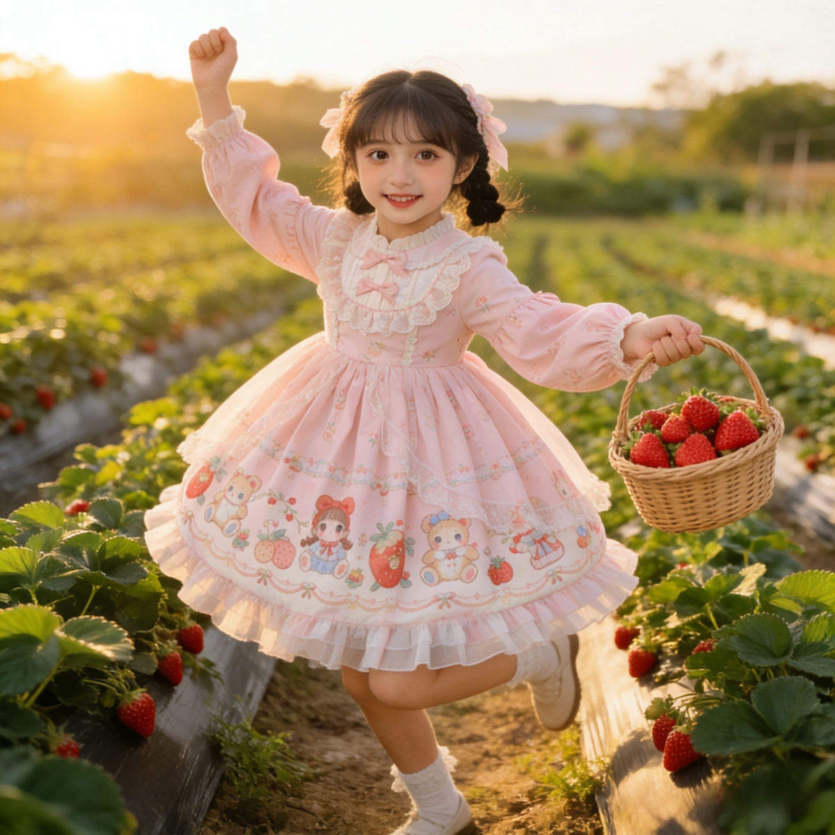 Girls Pastoral Strawberry Lolita Dress - Puffy Birthday Princess Dress