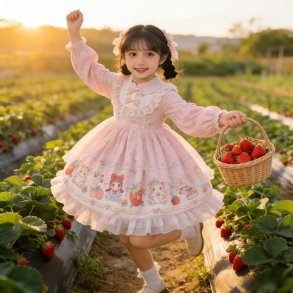Girls Pastoral Strawberry Lolita Dress - Puffy Birthday Princess Dress