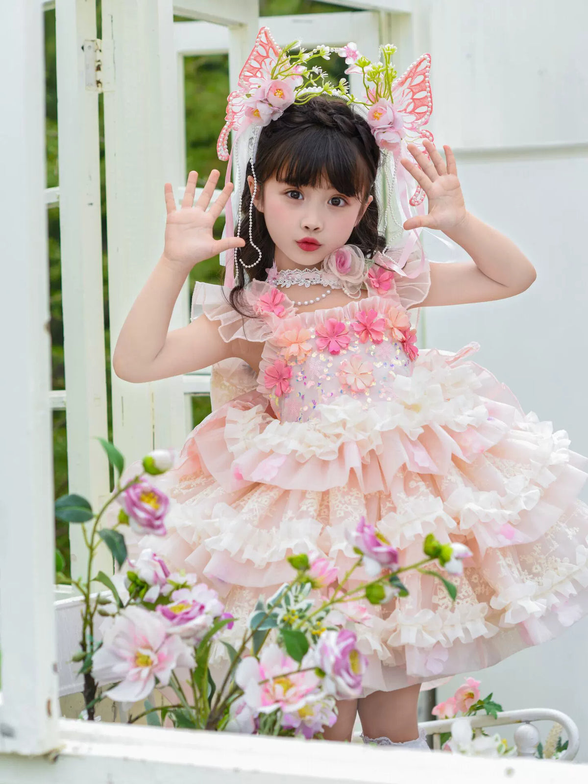 Girls Flower-Fairy Tulle Dress - Puffy Birthday Stage Princess Gown