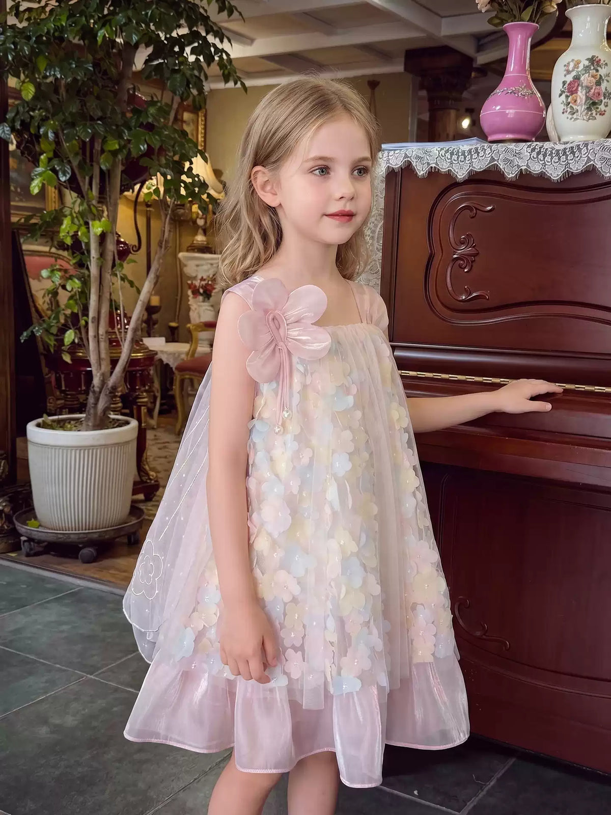 Girls Fairy Wing Sundress - Floral Tulle Princess Dress