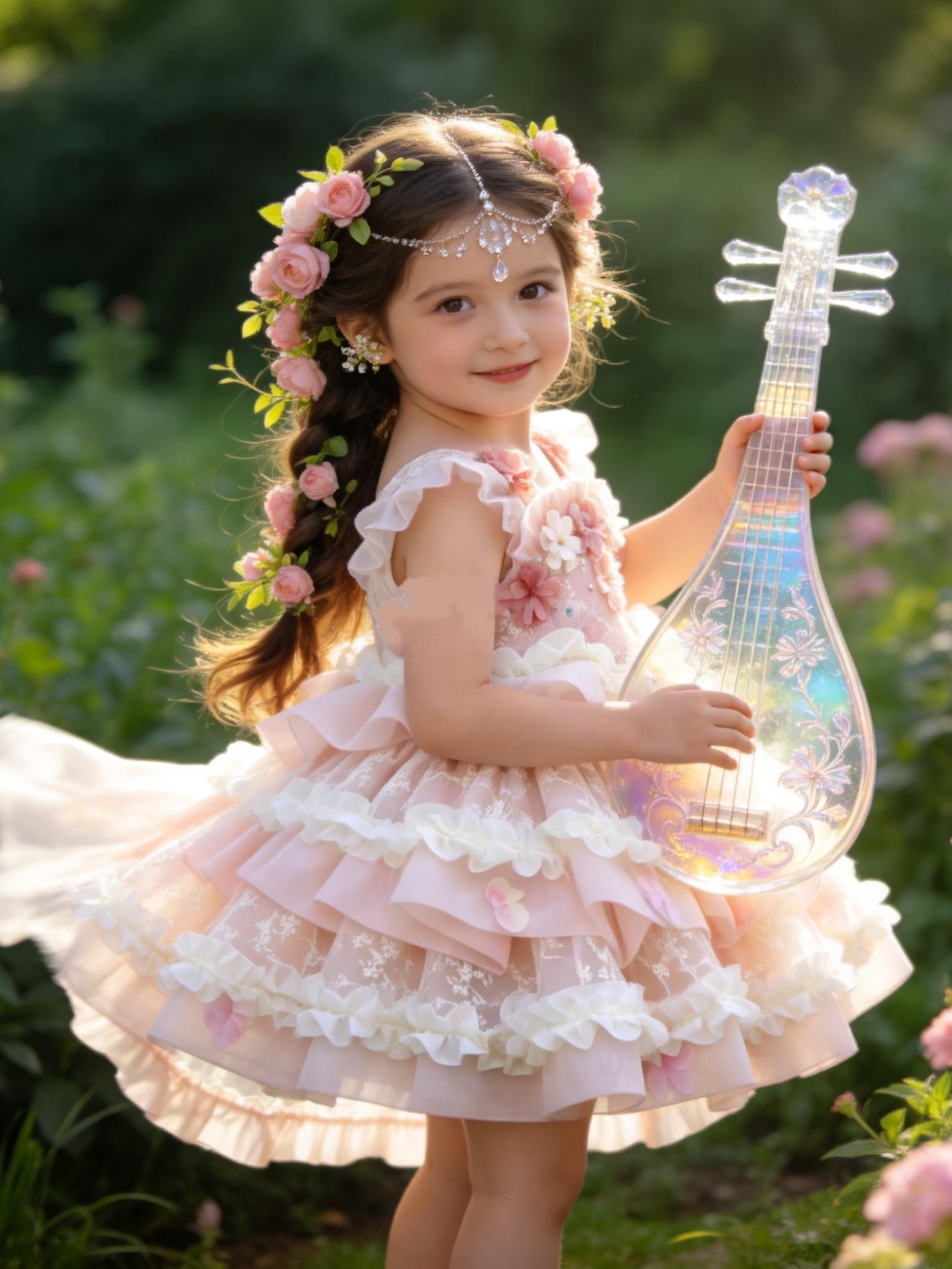 Girls Flower-Fairy Lolita Dress - Pink Puffy Birthday Gown with Train Option