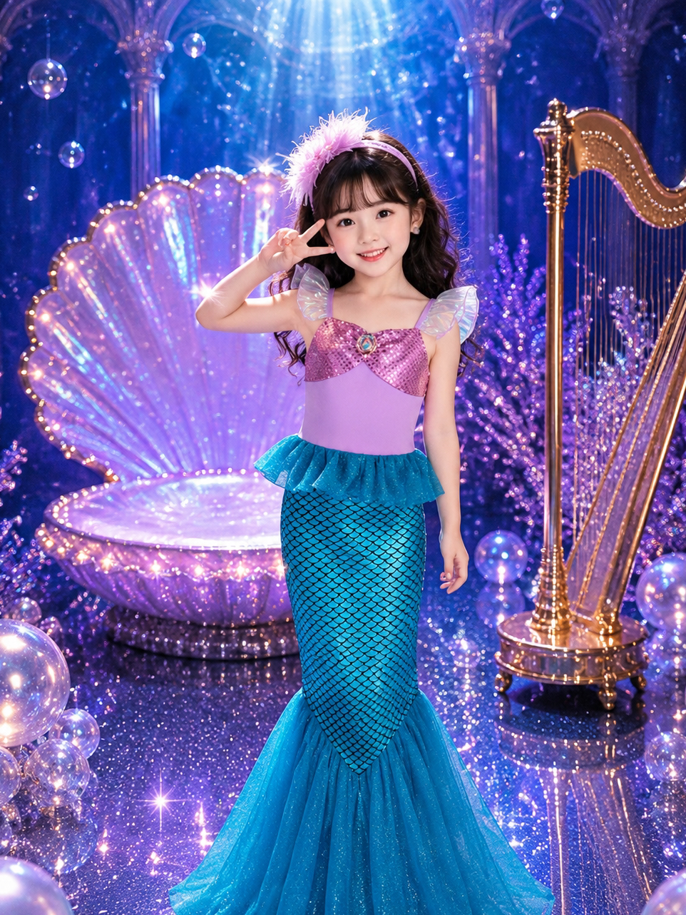 Girls Mermaid Princess Dress - Cosplay Fin Skirt for Stage and Holidays
