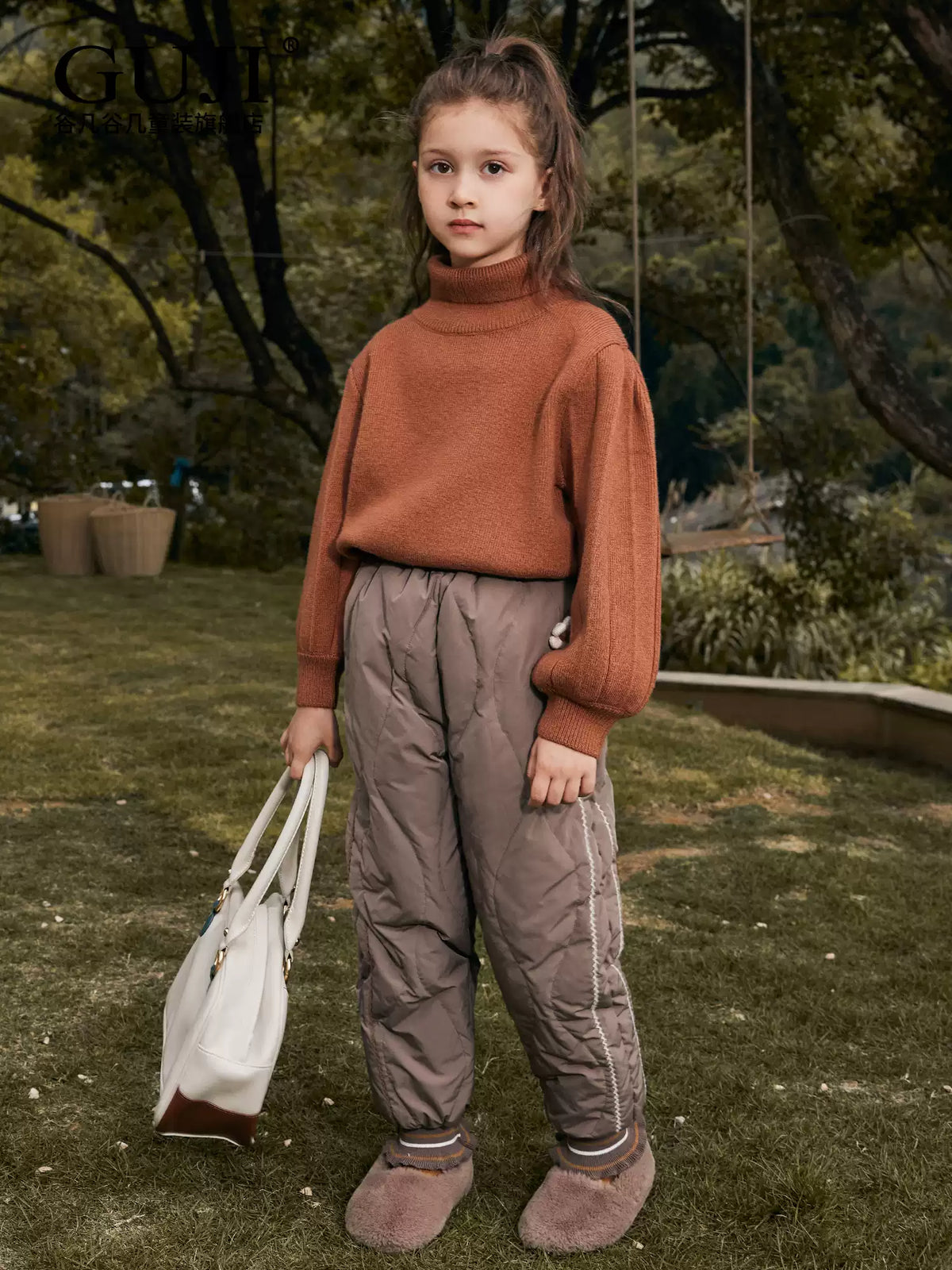 Girls Down-Lined Winter Pants - High-Waist Windproof Warm Trousers