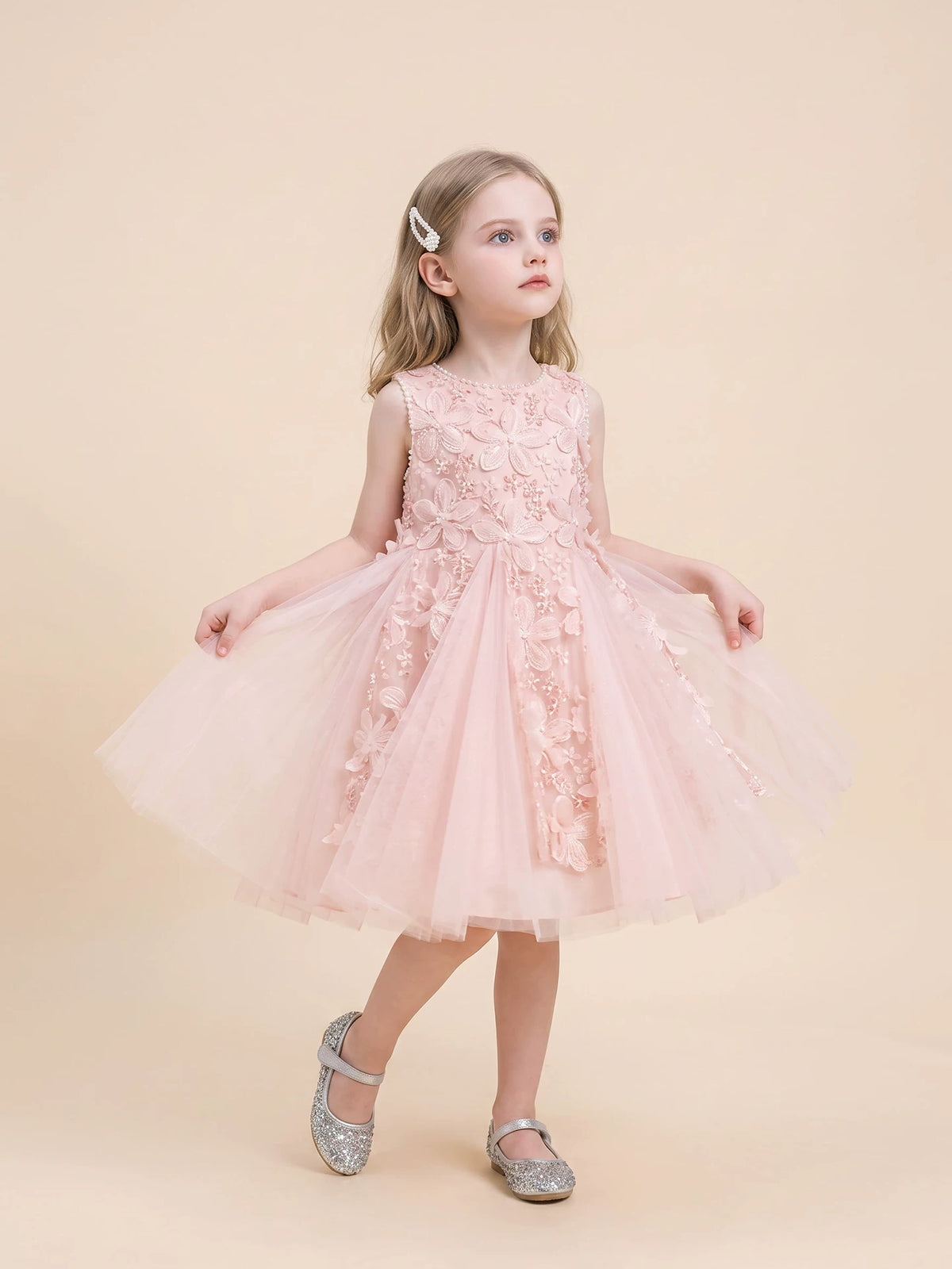 Girls Sleeveless Lace Princess Dress - Premium Puffy Tulle Jumper