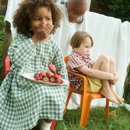 Girls Nordic Linen Dress - Green-White Check
