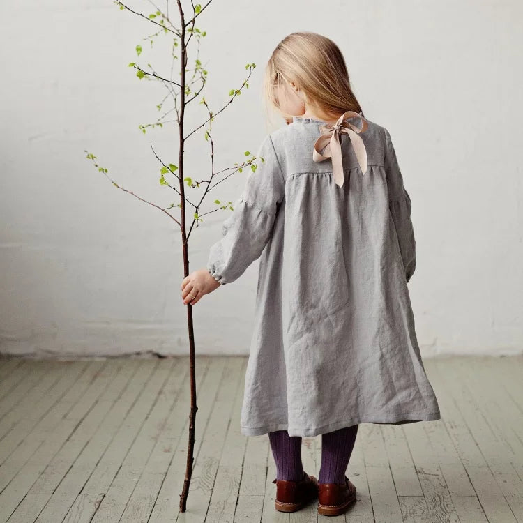Girls Nordic Linen Dress - Sweet Belgium Imported Autumn