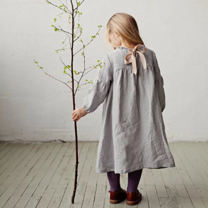 Girls Nordic Linen Dress - Sweet Belgium Imported Autumn