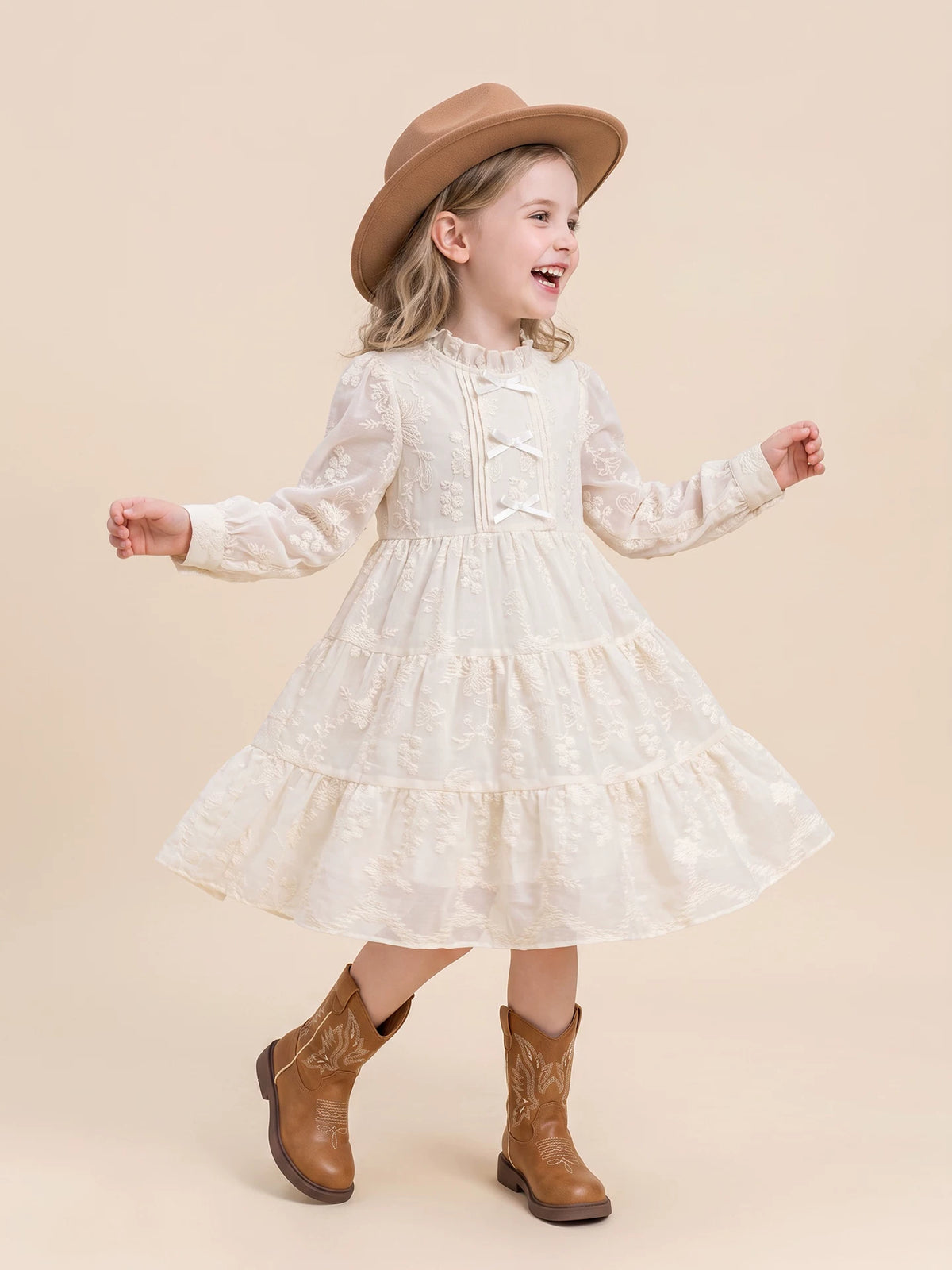 Girls Tea-Break Lace Dress & Denim Vest Set - Autumn Separates