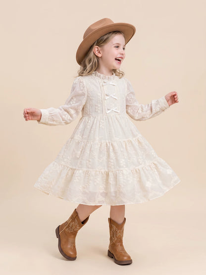 Girls Tea-Break Lace Dress & Denim Vest Set - Autumn Separates