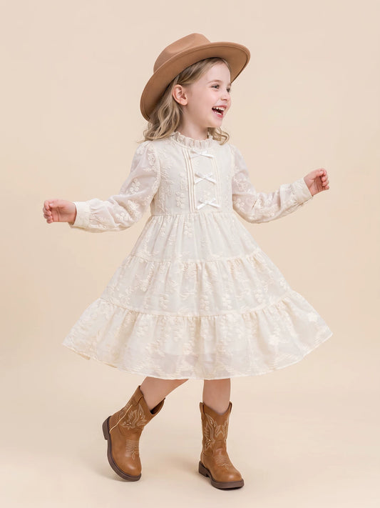 Girls Tea-Break Lace Dress & Denim Vest Set - Autumn Separates