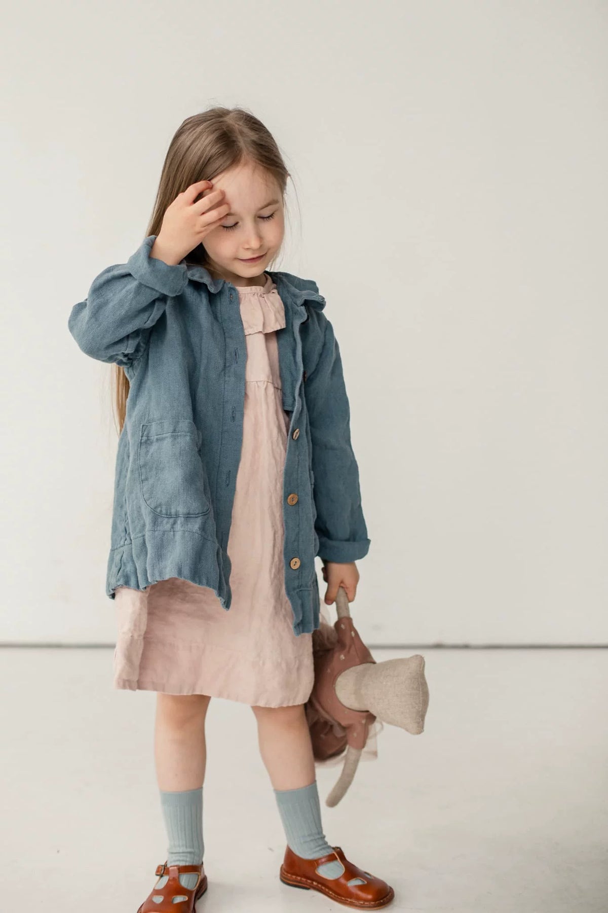 Kids Linen Crew-Neck Jacket - Little-Alice Autumn Cardigan Coat