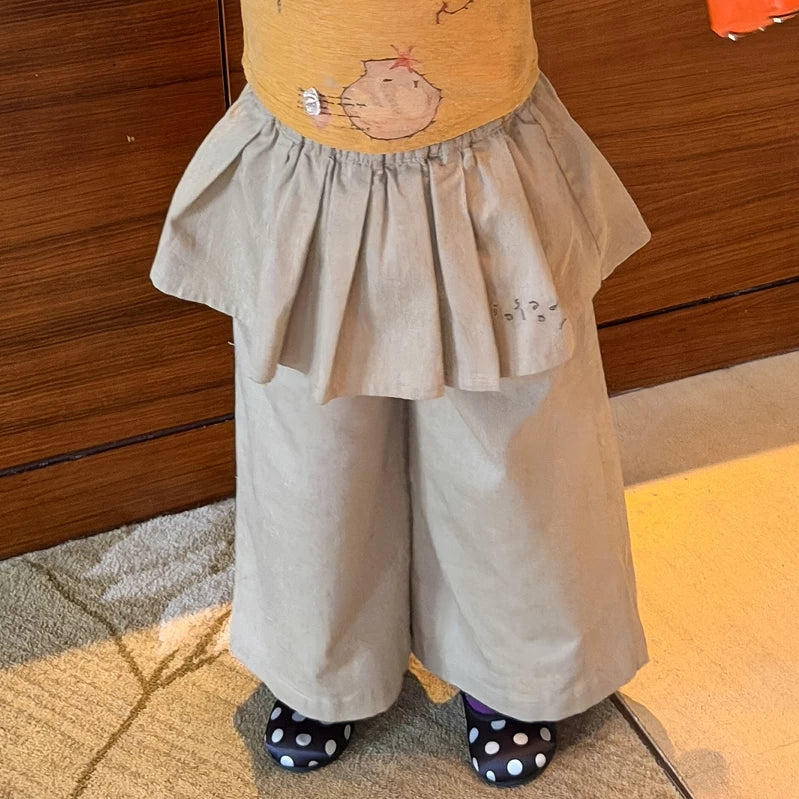 Girls Cartoon Vest & Tee Layering Set with Skirt-Panel Pants - Autumn 3-Piece