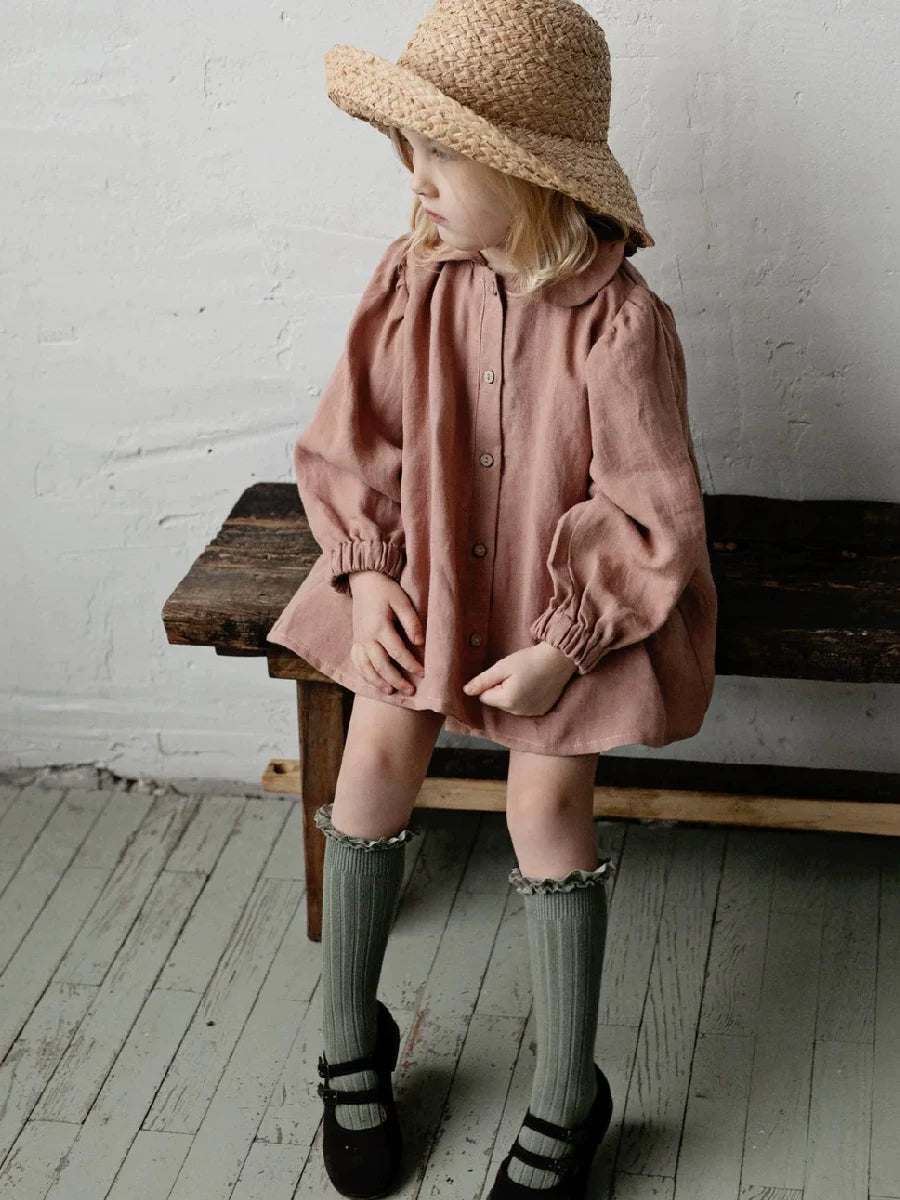 Antibacterial Linen Peter-Pan Collar Shirt - Sweet Long-Sleeve Top