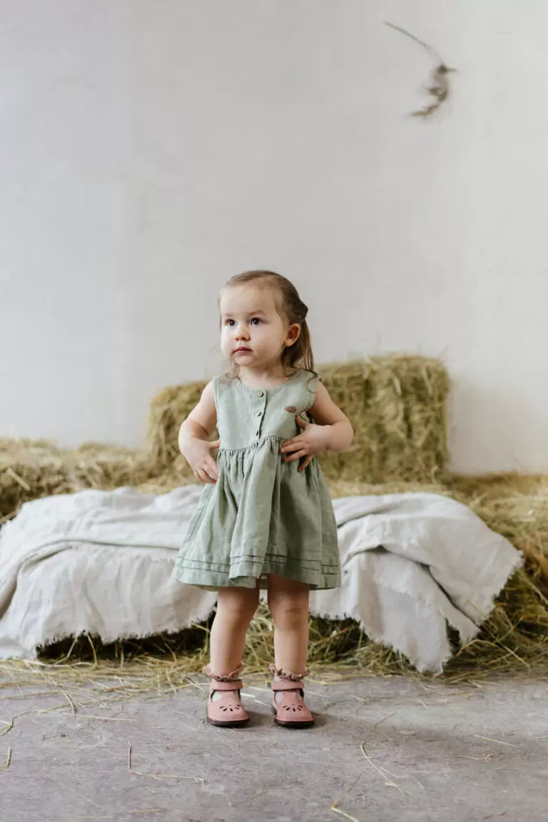 Girls Sleeveless Linen Dress - Alice Embroidery Summer