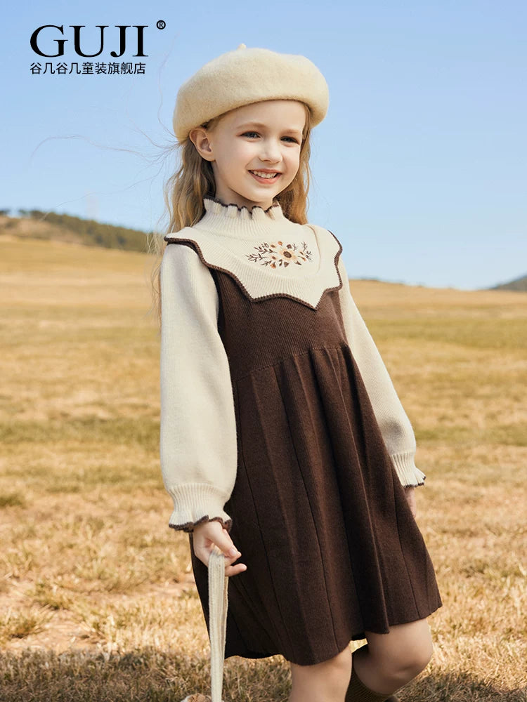 Girls Knit Princess Dress - New Year Celebration Long-Sleeve Gown