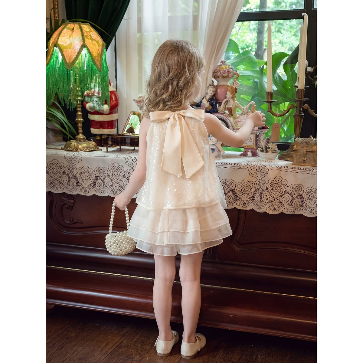 Girls Halter Top & Shorts Set - Chanel-Style Summer Two-Piece