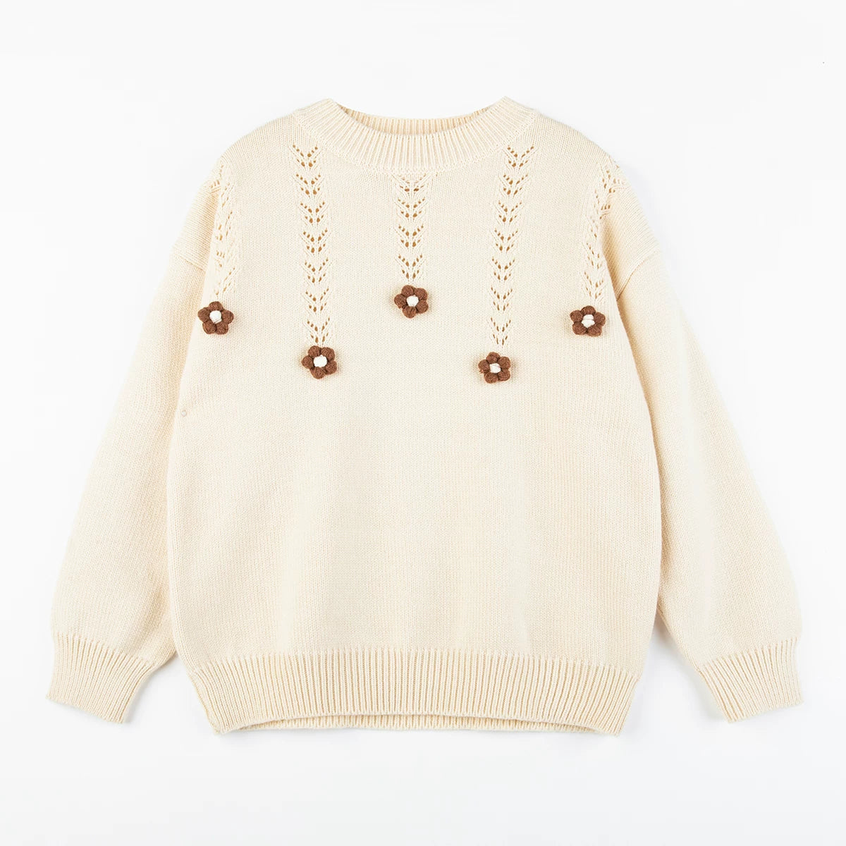 Girls Crew-Neck Knit Sweater - Classic Long-Sleeve Pullover