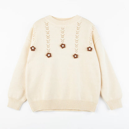 Girls Crew-Neck Knit Sweater - Classic Long-Sleeve Pullover