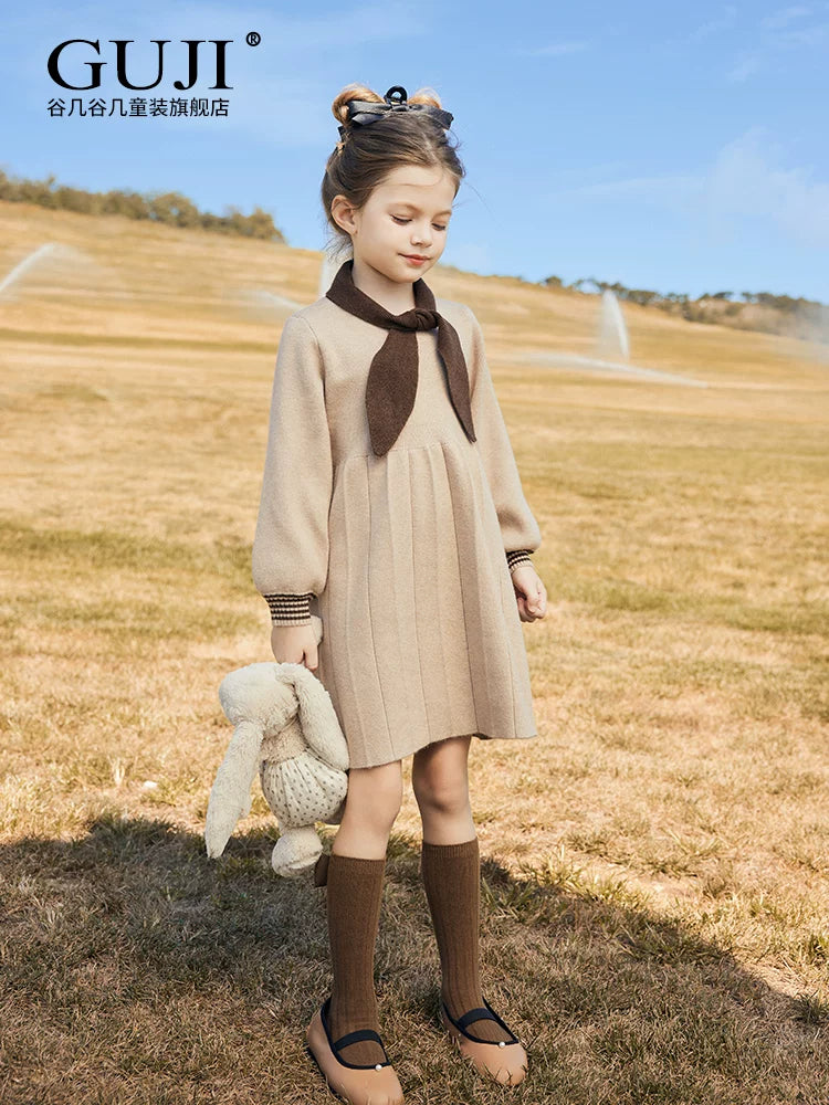 Girls Preppy Knit Dress - Long-Sleeve Princess Sweater Dress
