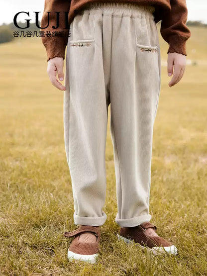 Girls Fleece-Lined Corduroy Pants - Warm Winter Sweatpants