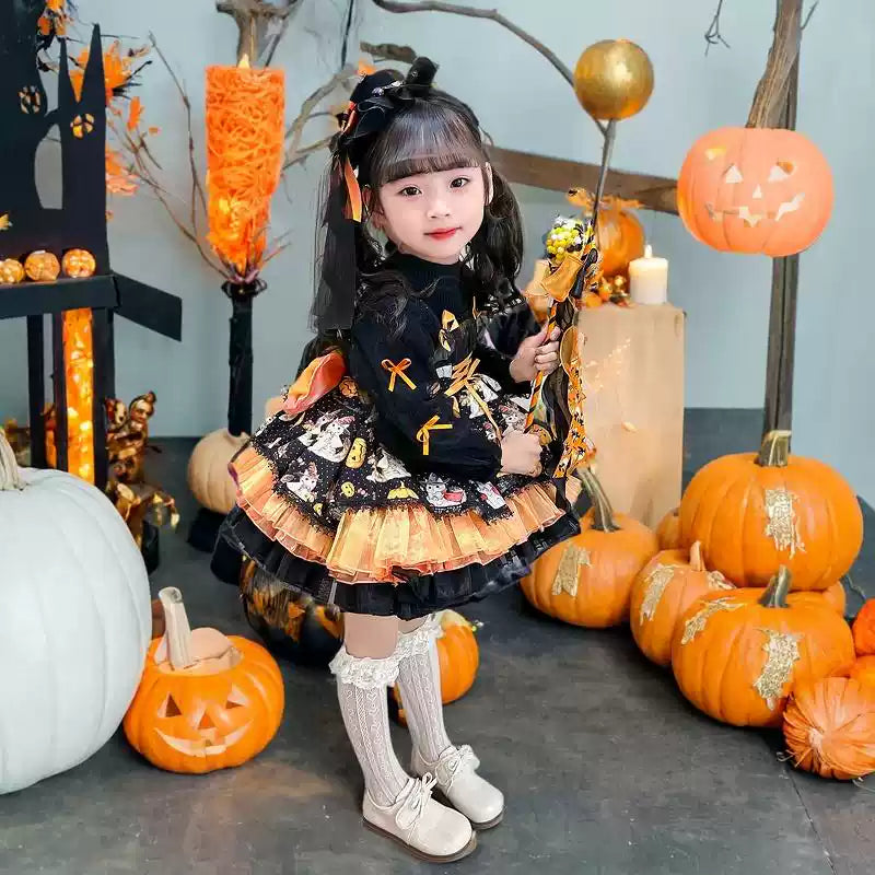 Girls Halloween Witch Lolita Dress - Black Puffy Princess Gown, Unlined or Fleece-Lined