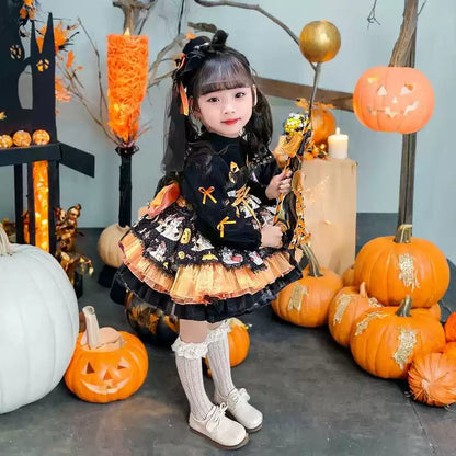 Girls Halloween Witch Lolita Dress - Black Puffy Princess Gown, Unlined or Fleece-Lined