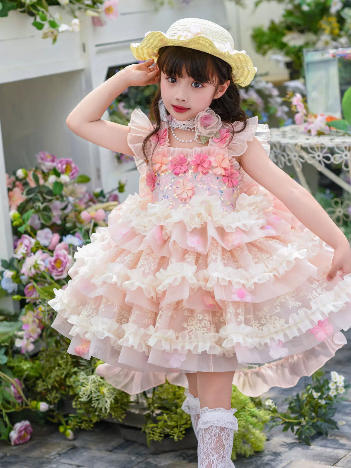 Girls Flower-Fairy Tulle Dress - Puffy Birthday Stage Princess Gown
