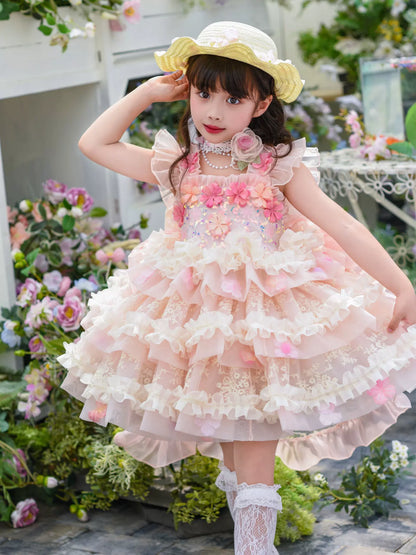 Girls Flower-Fairy Tulle Dress - Puffy Birthday Stage Princess Gown