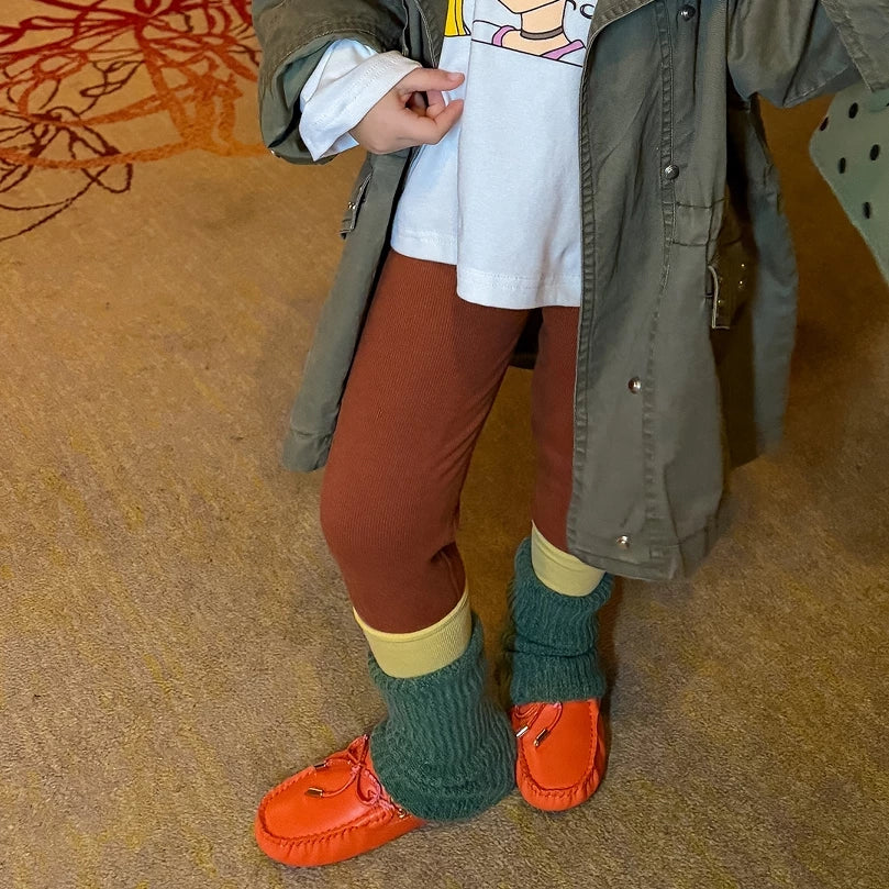 Girls Mid-Length Trench Coat, Top & Leggings Set - Korean Autumn Separates