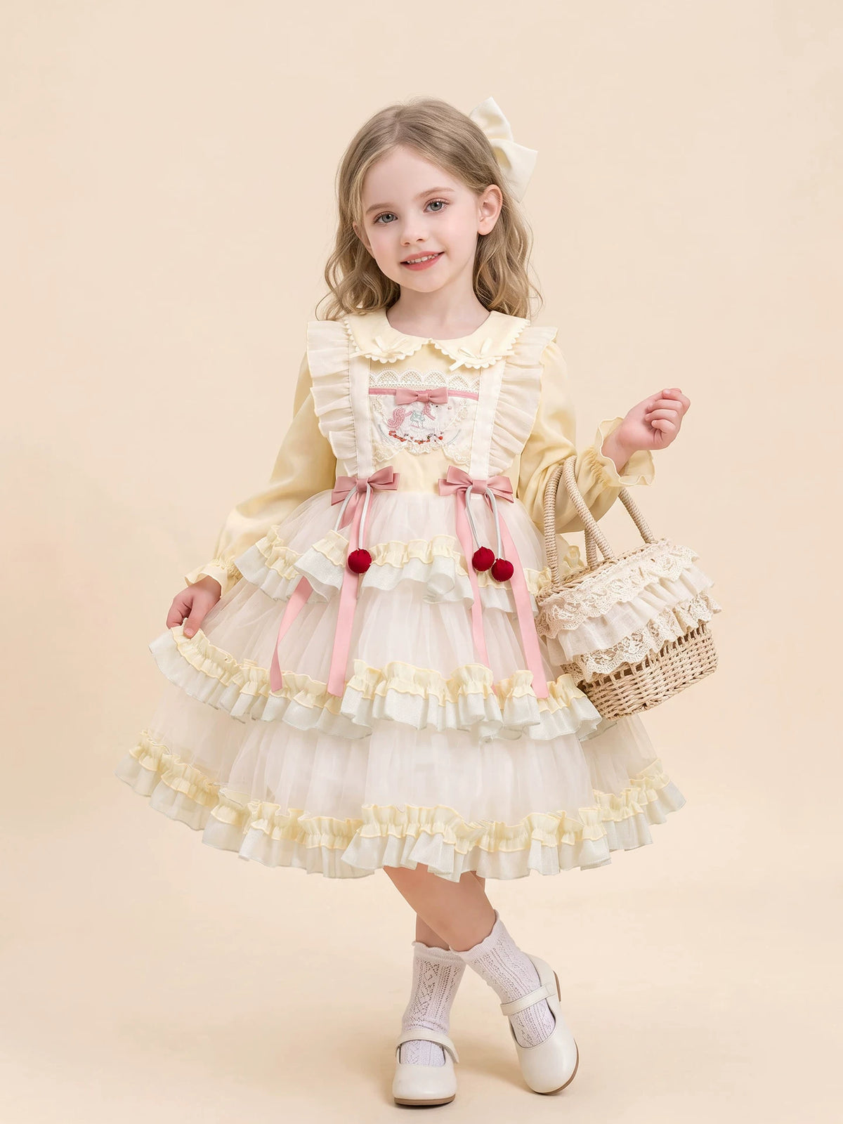Girls Lolita Tulle Cake Dress - Korean Princess Dress in Pink or Yellow