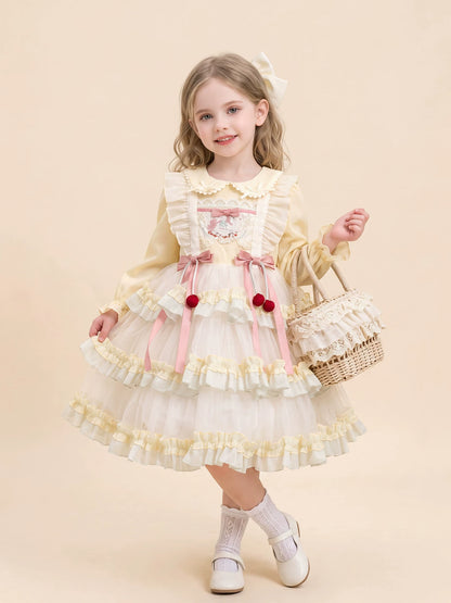 Girls Lolita Tulle Cake Dress - Korean Princess Dress in Pink or Yellow