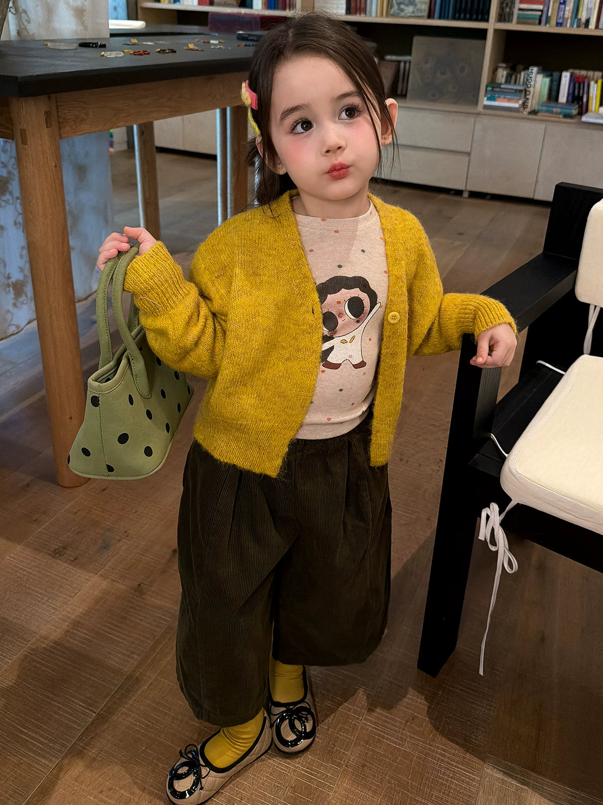 Girls Knit Cardigan & Wide-Leg Corduroy Pants Set - Soft Autumn