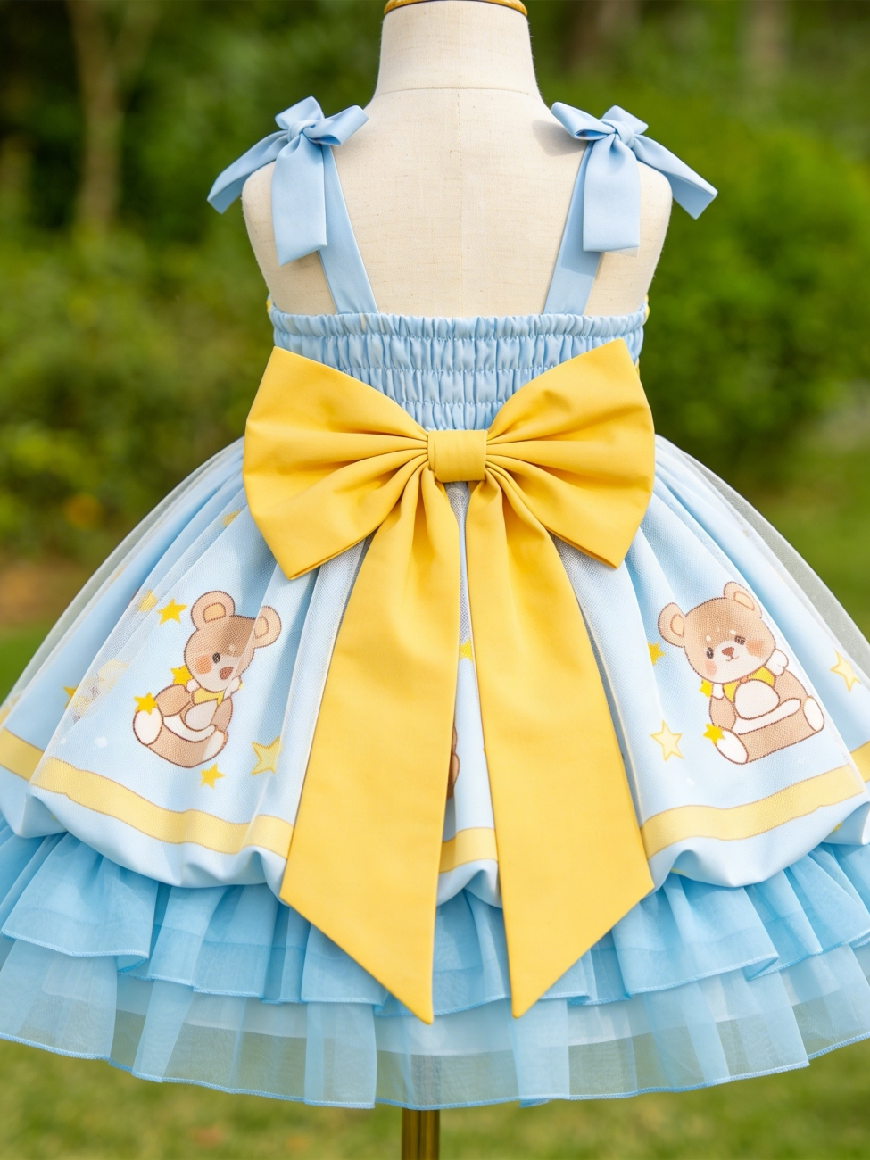 Girls Cartoon-Bear Lolita Sundress - Sweet Puffy Slip Princess Dress