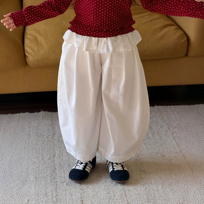 Girls Skirt-Panel Wide-Leg Pants - Curved-Cut Autumn Trousers