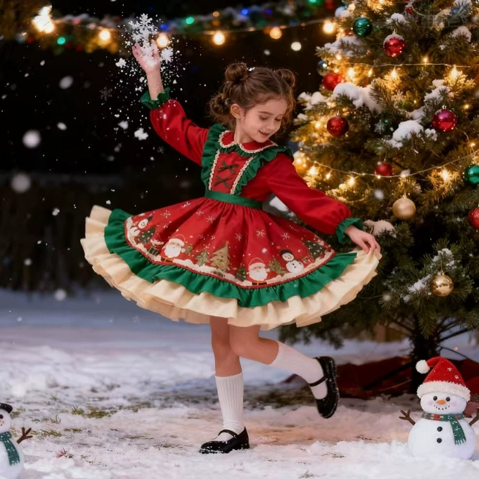 Girls Christmas-Red Lolita Dress - Festive Birthday Princess Gown