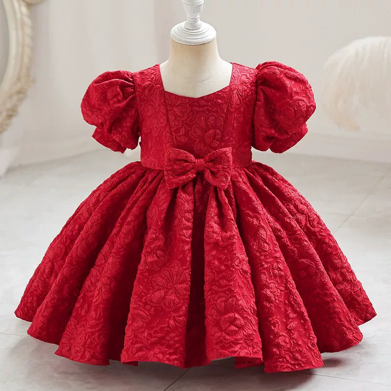 Puff Sleeve Bow Princess Dress - Floral Party Dress