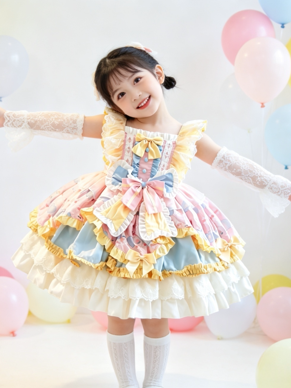 Girls Butter-Pink Lolita Cake Dress - Sleeveless Birthday Gown