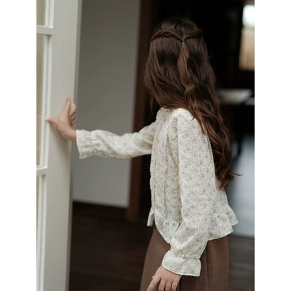 Girls Floral Cotton Top - Wool-Blend Long Sleeve Autumn