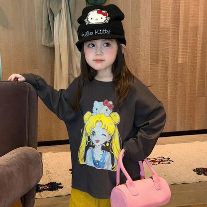Girls Cartoon Tee & Corduroy Pants Set - Cosy Autumn Two-Piece