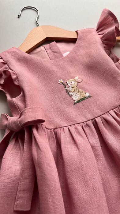 Pure Linen Sweet Sleeveless Dress - Custom Embroidered Summer